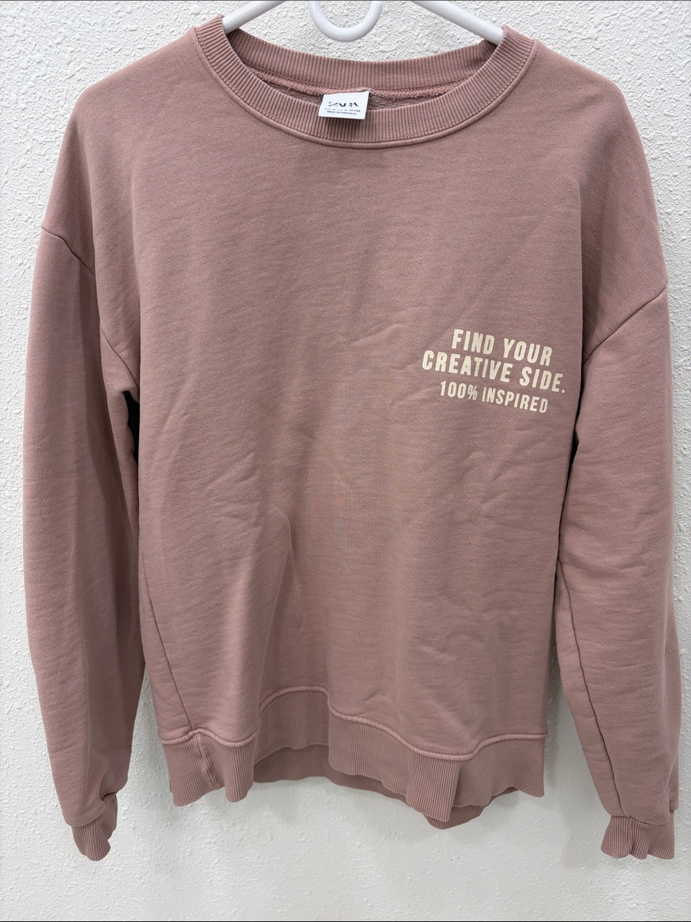 Zara Dusty Rose oversized Crewneck Sweatshirt with Chest Text